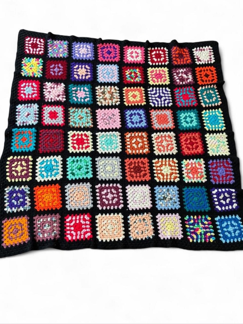 Crochet Handmade Granny Square Blanket Multicolor Cottagecore Grannycore 68x68